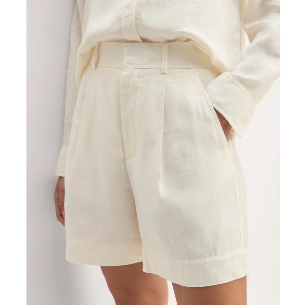 Everlane High-Way Linen Short Bone Off-White Pleated Size 14 NWT Old Money